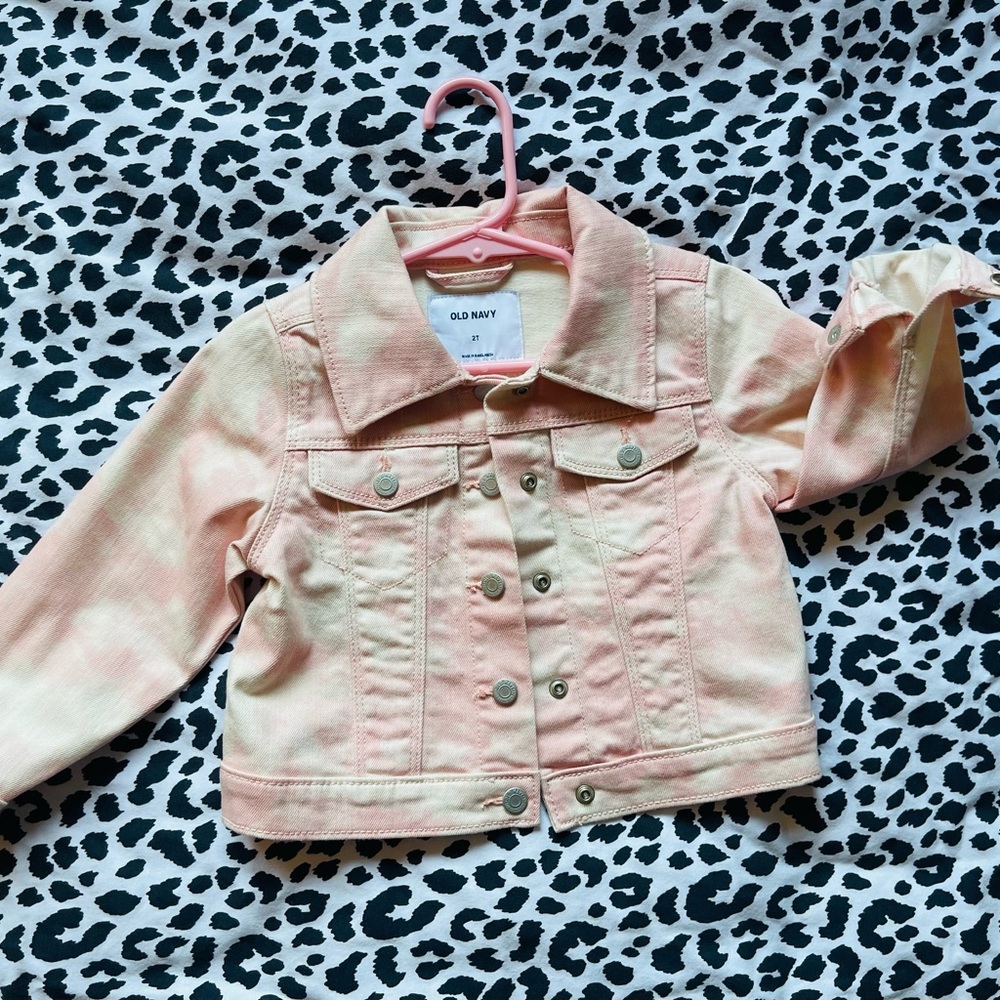 baby gap pink / white tie dye jean jacket